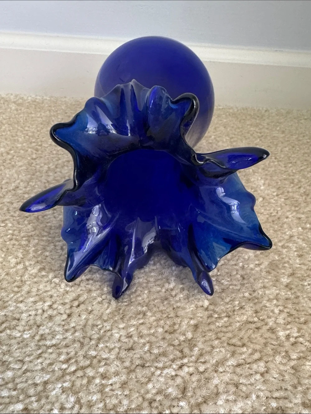 Cobalt Blue Ruffled Glass Vase -
